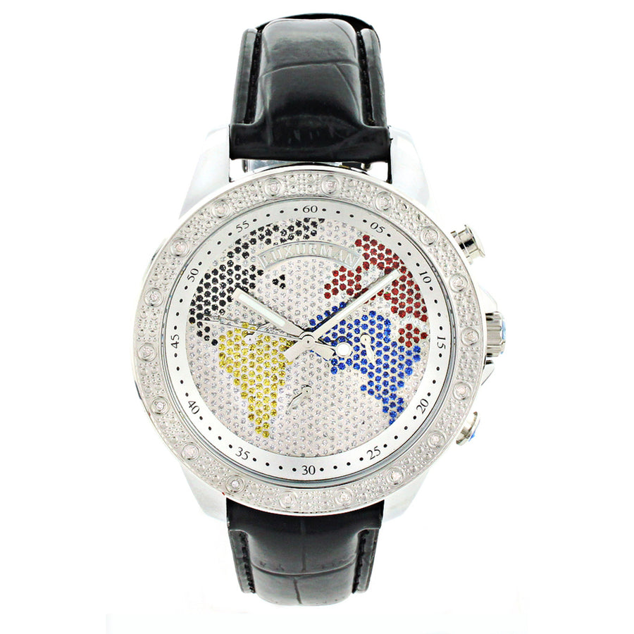 Luxurman Mens Diamond Watch 0.18ct WorldMap Image 1
