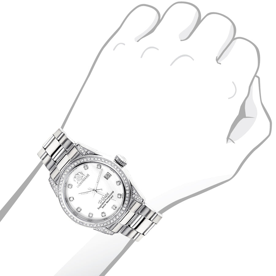 Luxurman Womens Diamond Watch Stainless Steel Tribeca 1.5ct Image 1