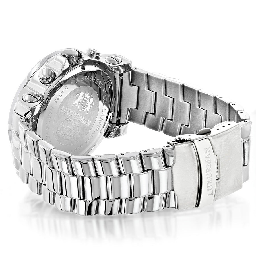 Oversized Mens Diamond Watch 0.25ct Black MOP Luxurman Escalade w Chronograph Image 1