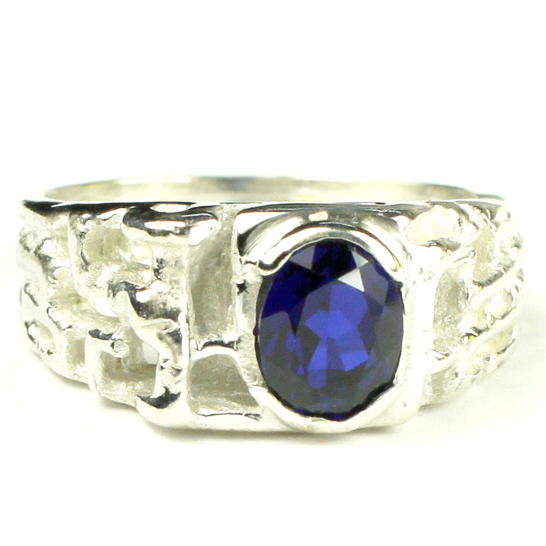 Sterling Silver Mens Nugget Ring Created Blue Sapphire SR197 Image 1