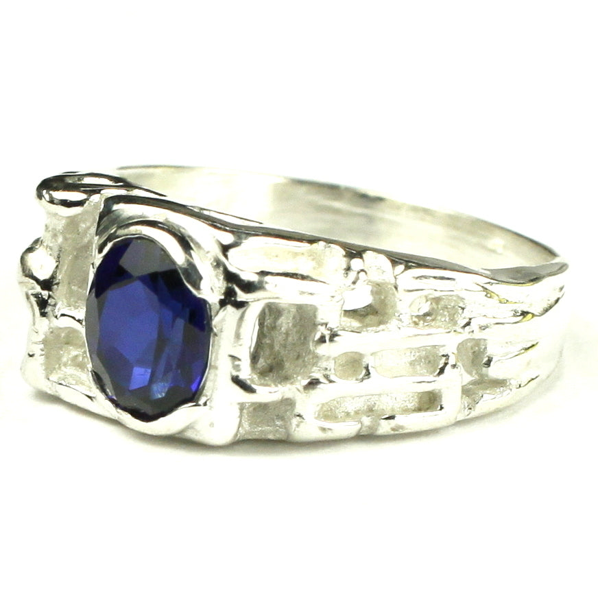 Sterling Silver Mens Nugget Ring Created Blue Sapphire SR197 Image 2