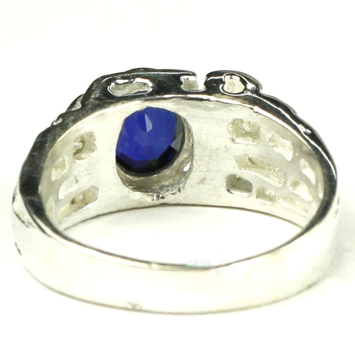 Sterling Silver Mens Nugget Ring Created Blue Sapphire SR197 Image 4