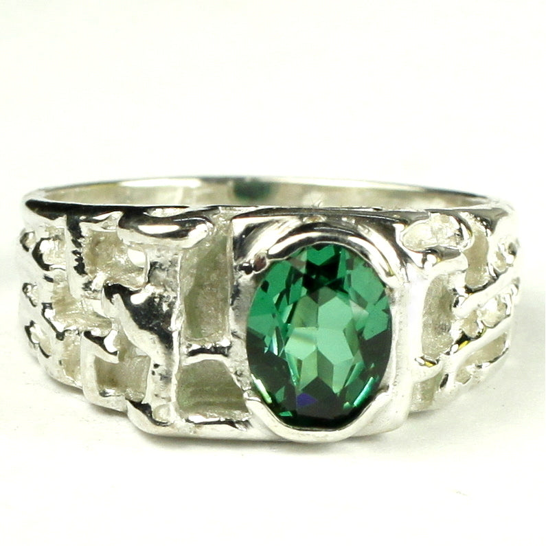 Sterling Silver Mens Ring Created Emerald SR197 Image 1