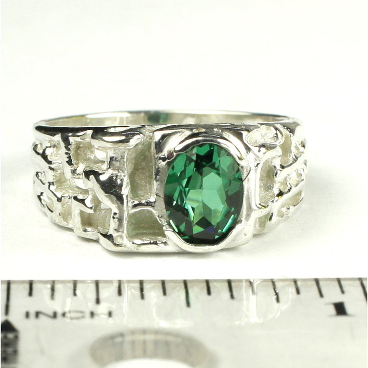 Sterling Silver Mens Ring Created Emerald SR197 Image 4