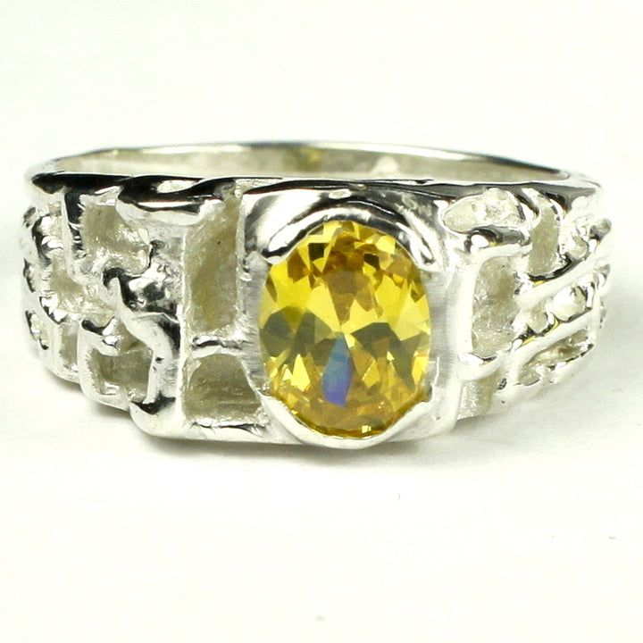 Sterling Silver Mens Nugget Ring Golden Yellow CZ Cubic Zirconia SR197 Image 1