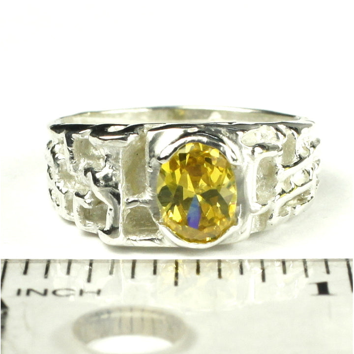 Sterling Silver Mens Nugget Ring Golden Yellow CZ Cubic Zirconia SR197 Image 4