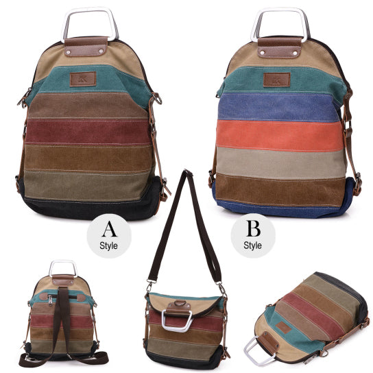 Multi Ways Rainbow Canvas School Backpack Shoulder Handbag Tote Bag Image 6