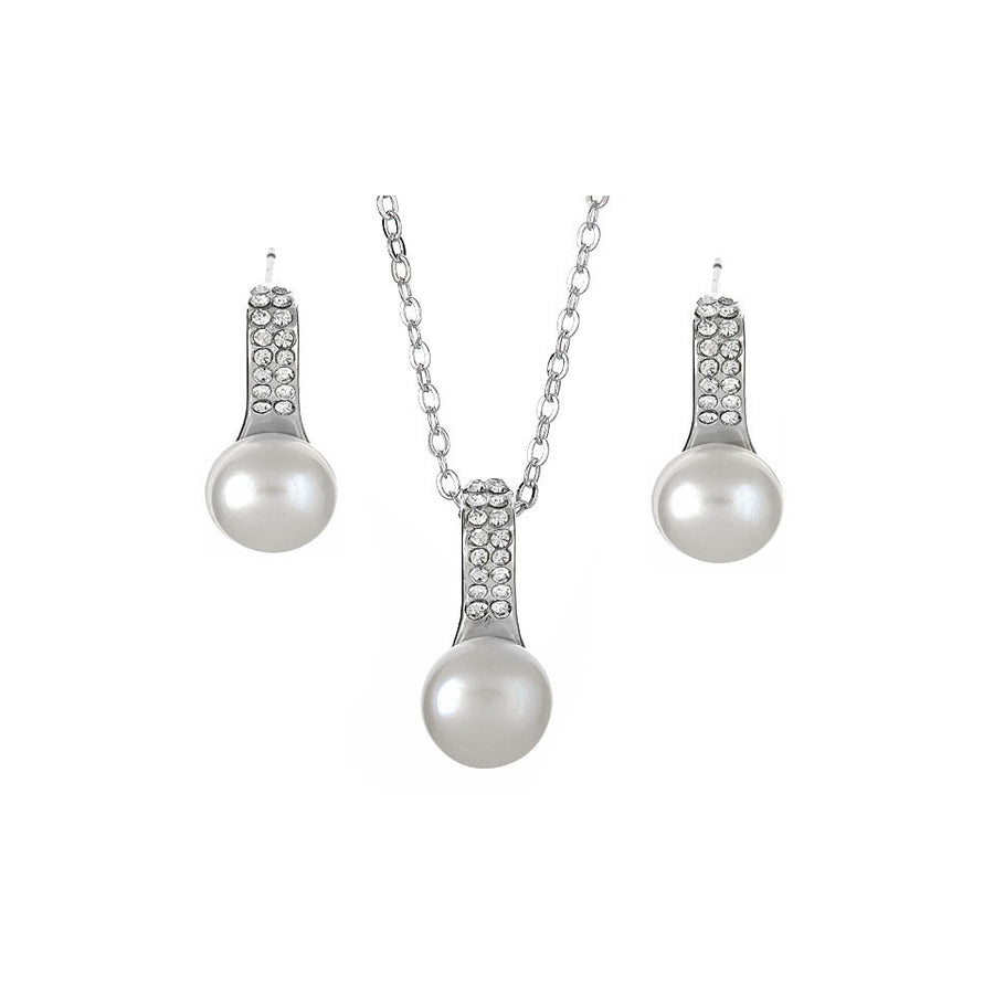 Genuine Freshwater pearl and swarovski elements Crystal Earring and Necklace Set Image 1