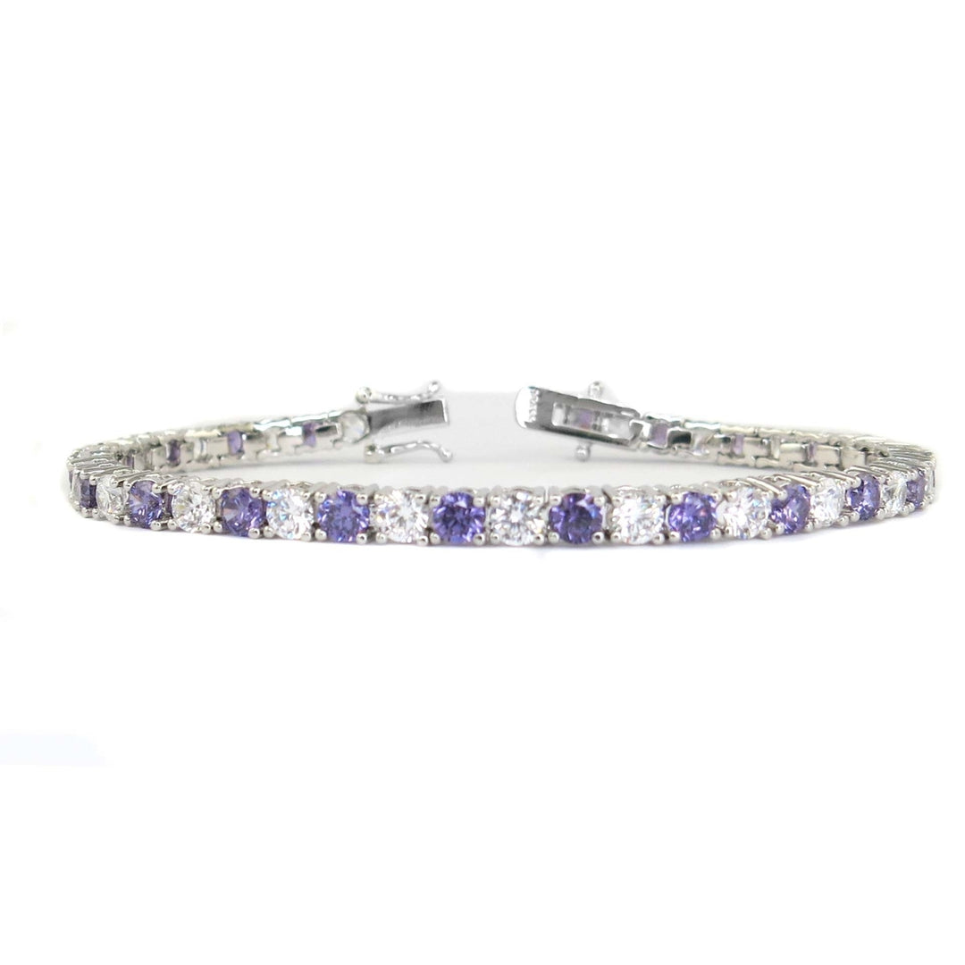 11.00 CTW Amethyst and White Simulated Diamond Tennis Bracelet in 18k White Gold Image 1