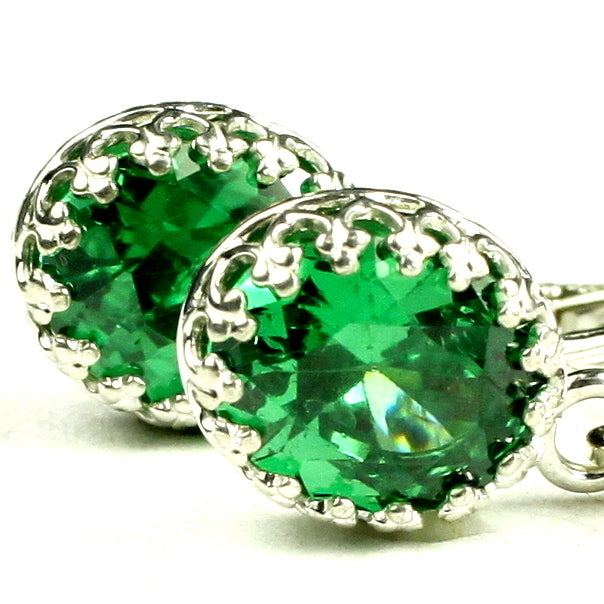 Sterling Silver Crown Bezel Leverback Earrings Created Emerald SE109 Image 1