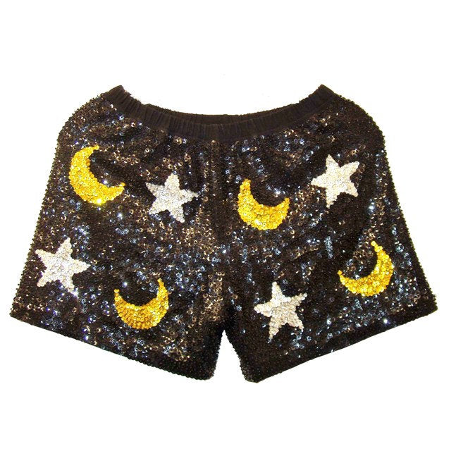 Sequin Shorts One Size CELESTIAL Stars Moon Image 1