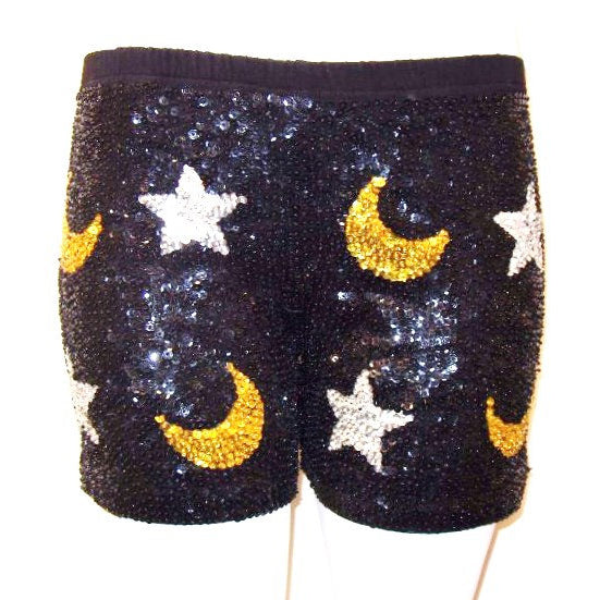 Sequin Shorts One Size CELESTIAL Stars Moon Image 2