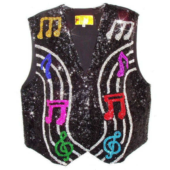 Sequin Vest Black w/Color Music Notes on Bar Image 1