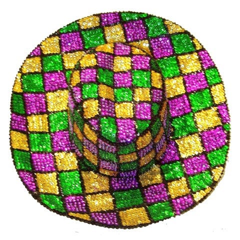 Sequin Cowboy Cowgirl Hat Multicolor MARDI GRAS Squares Image 1