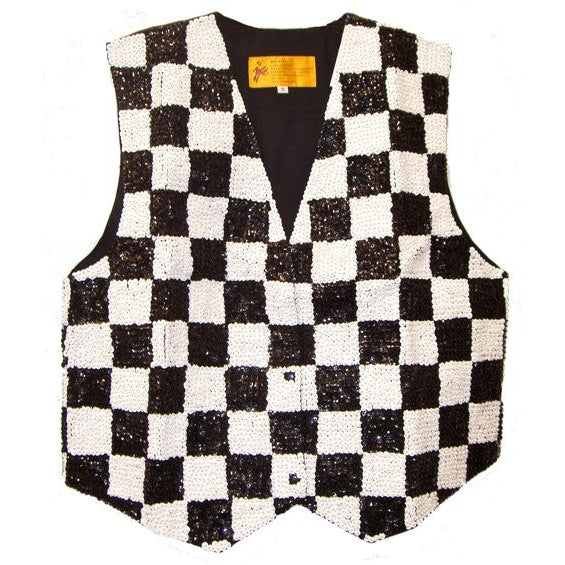 Sequin Vest Black and White Checkered Adult Unisex Image 1