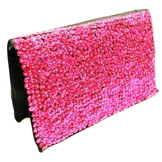 Sequin Beaded Purse FUSHIA Hot Pink  SP30 Image 1