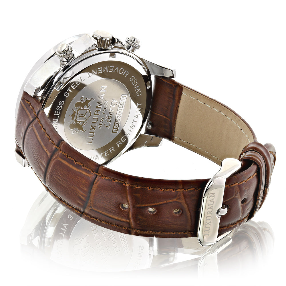 Diamond Watches For Men: Luxurman Liberty Diamond Bezel Watch White MOP 2ct Image 2