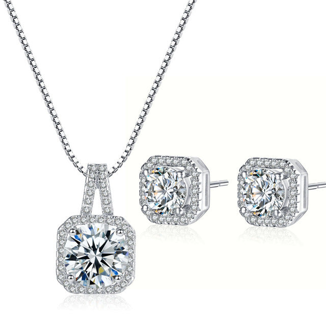 Princess Cut Crystal Necklace and Earring Set Image 1