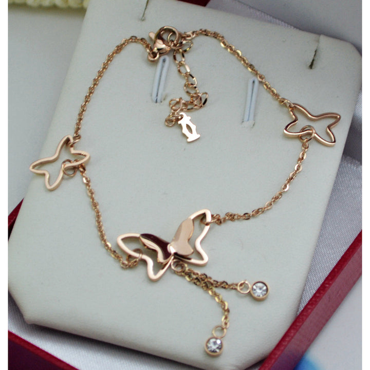 Butterfly Double Fancy Rose Gold Anklet Image 3