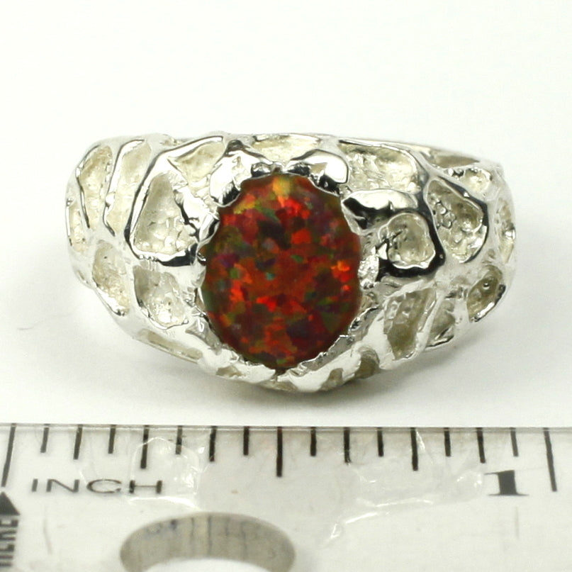 Sterling Silver Mens Ring Created Red Brown Opal SR168 Image 4