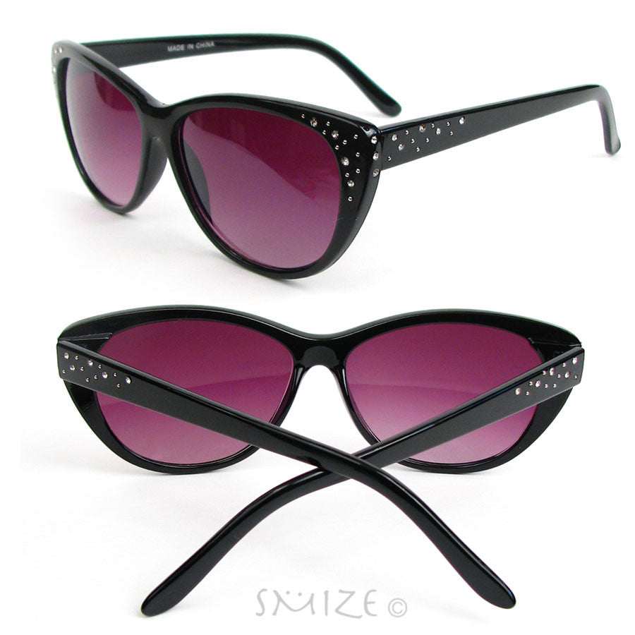 Cat Eye Black or Tortoise Crystal Decorated Womens Cateye Sunglasses Image 2