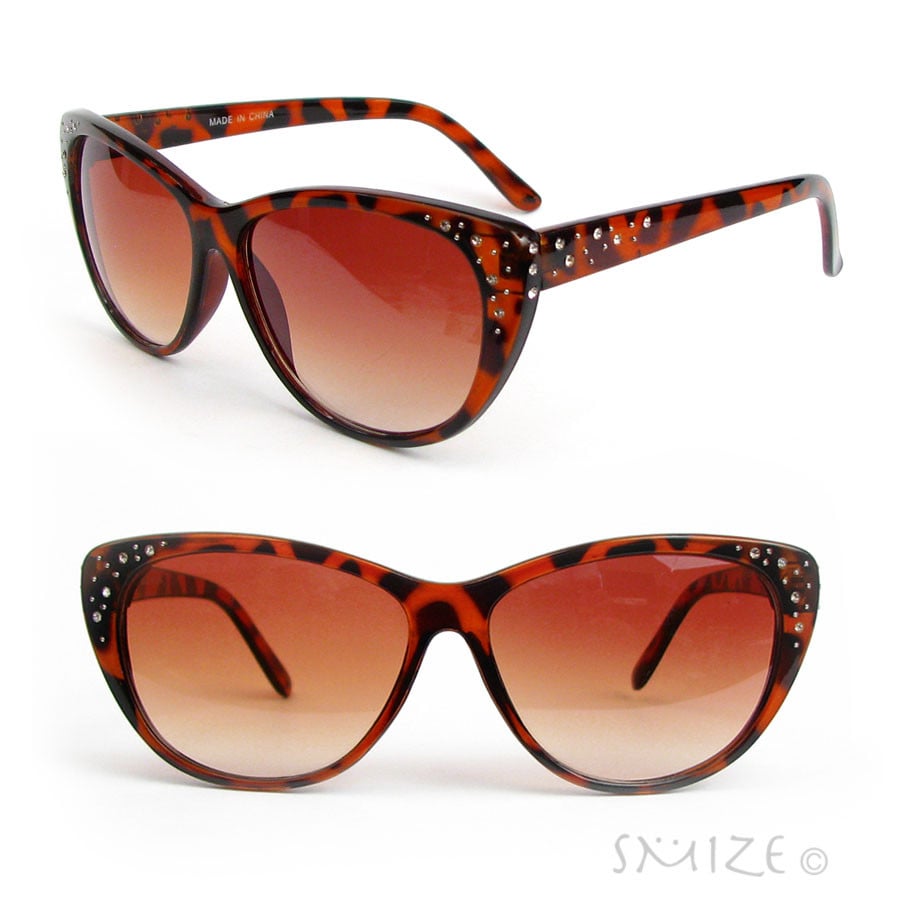 Cat Eye Black or Tortoise Crystal Decorated Womens Cateye Sunglasses Image 1
