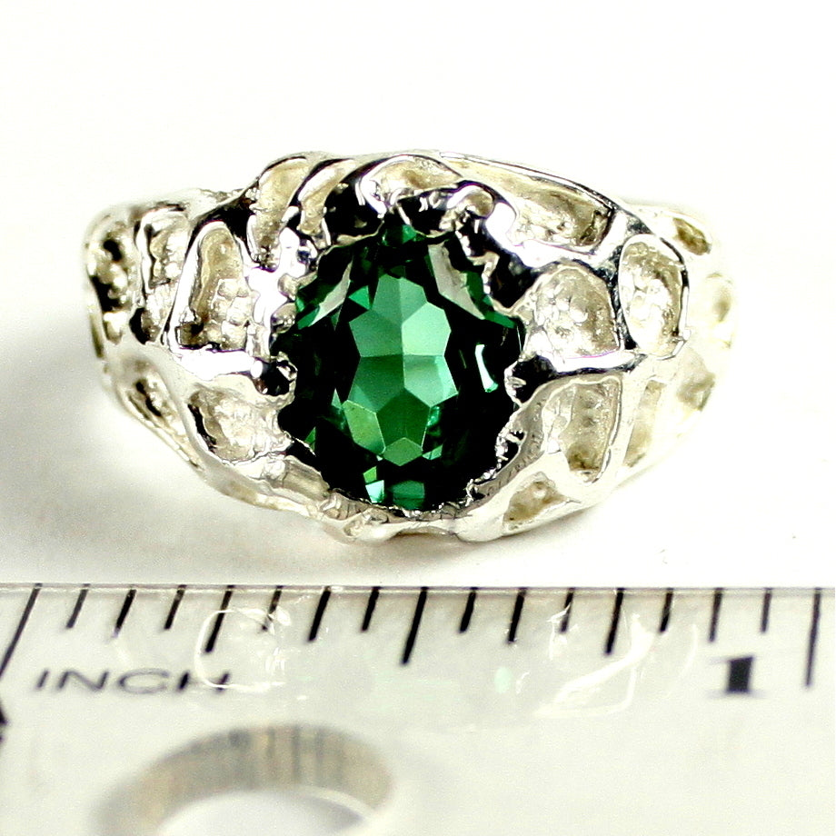 Sterling Silver Mens Ring Created Emerald SR168 Image 4