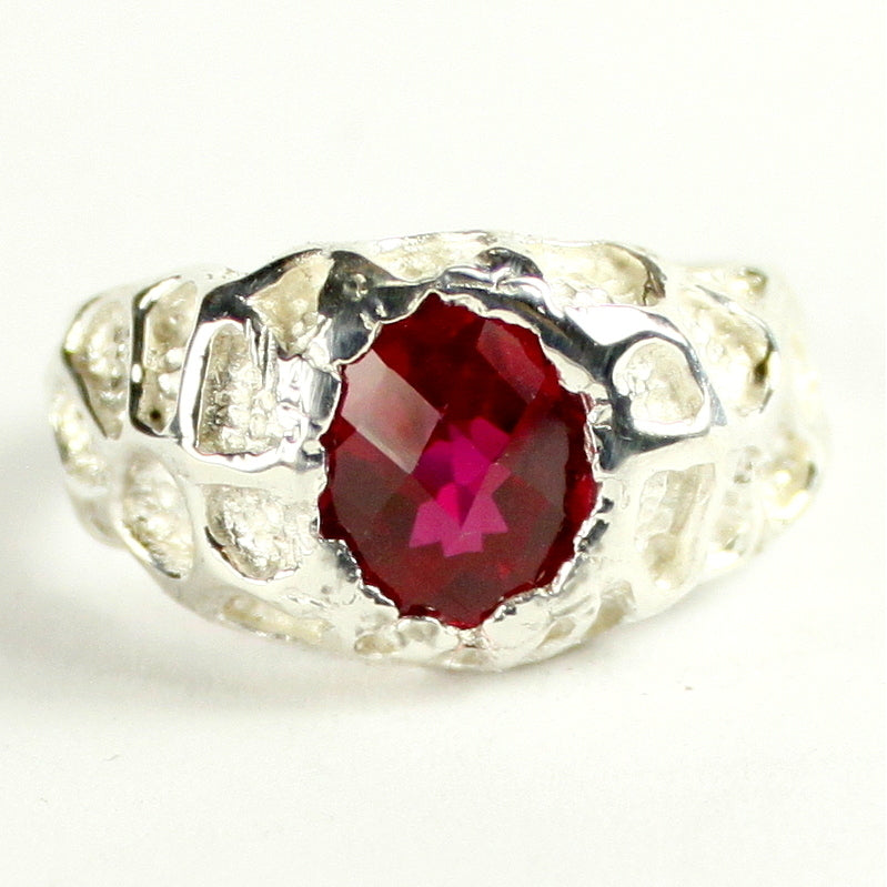 Sterling Silver Mens Ring Created Ruby SR168 Image 1