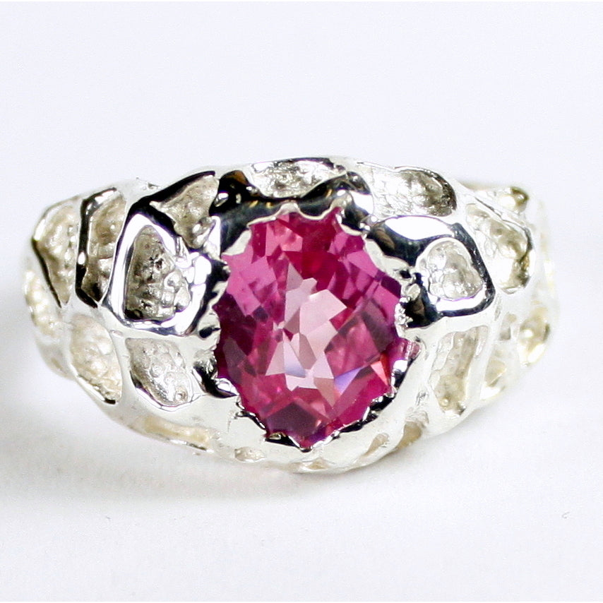 Sterling Silver Mens Ring Created Pink Sapphire SR168 Image 1