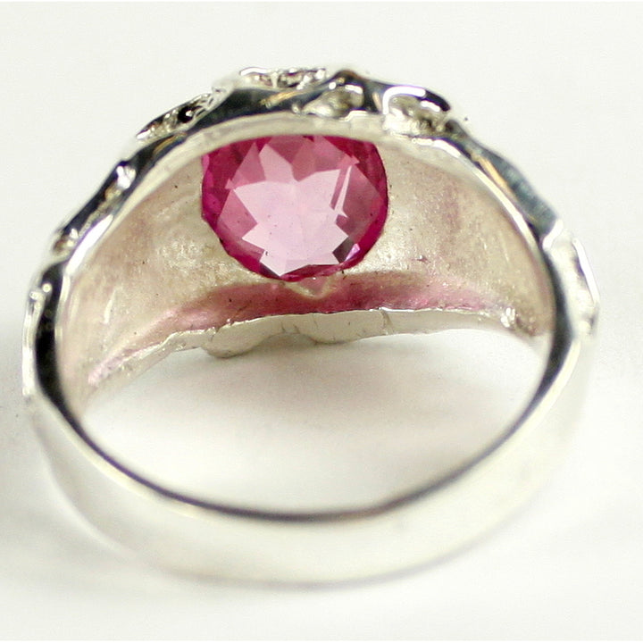 Sterling Silver Mens Ring Created Pink Sapphire SR168 Image 4