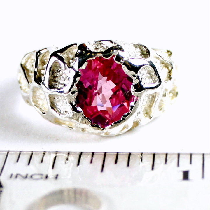Sterling Silver Mens Ring Created Pink Sapphire SR168 Image 4