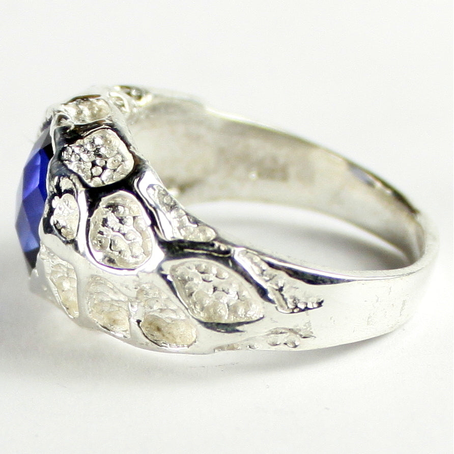 Sterling Silver Mens Ring Created Blue Sapphire SR168 Image 3