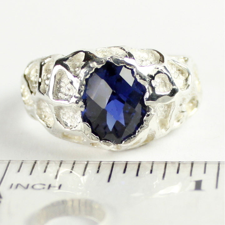 Sterling Silver Mens Ring Created Blue Sapphire SR168 Image 4