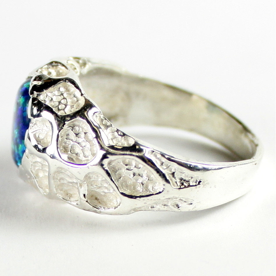 Sterling Silver Mens Ring Created Blue/Green Opal SR168 Image 3