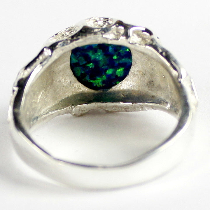 Sterling Silver Mens Ring Created Blue/Green Opal SR168 Image 4