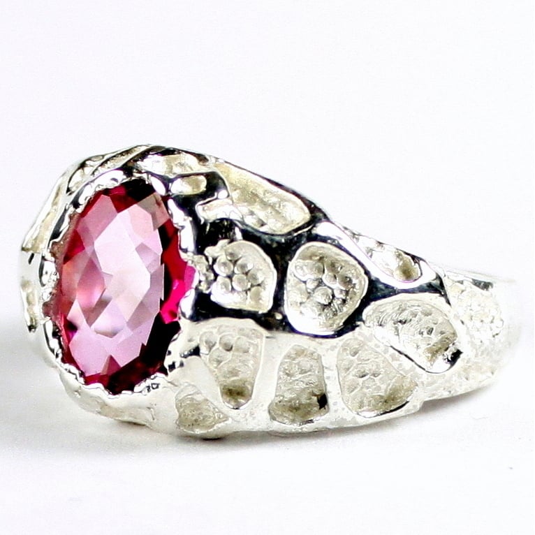 Sterling Silver Mens Ring Pure Pink Topaz SR168 Image 2