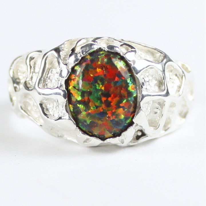 Sterling Silver Mens Ring Created Black Opal SR168 Image 1
