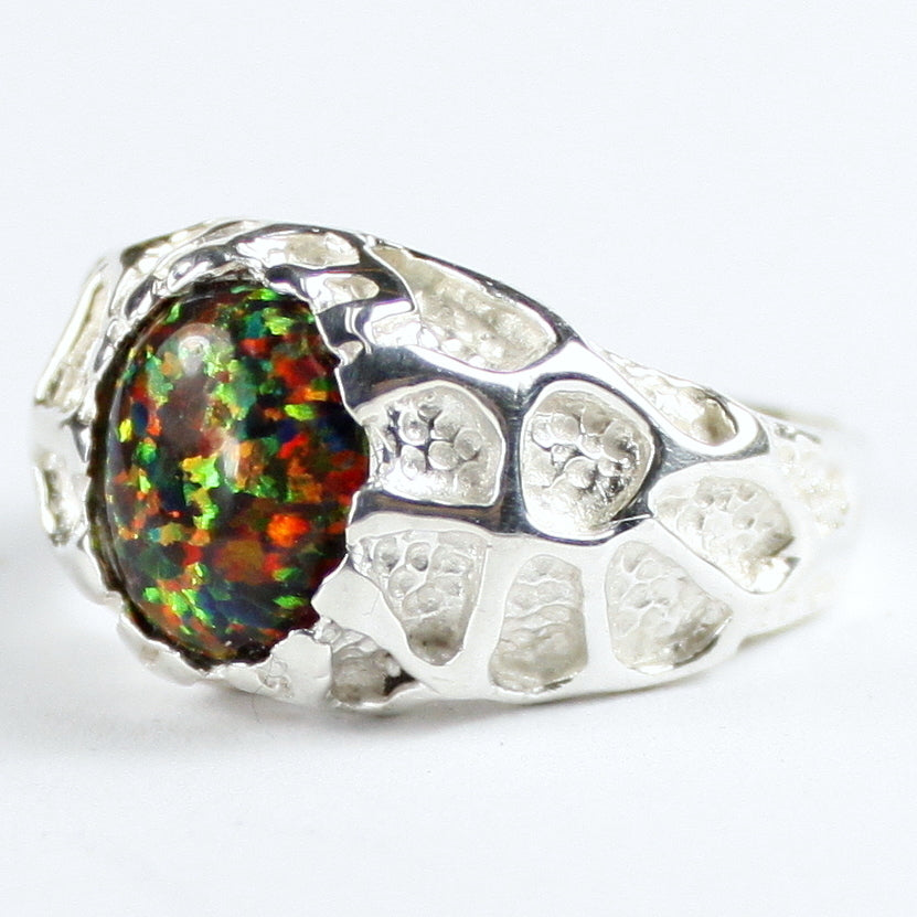 Sterling Silver Mens Ring Created Black Opal SR168 Image 2