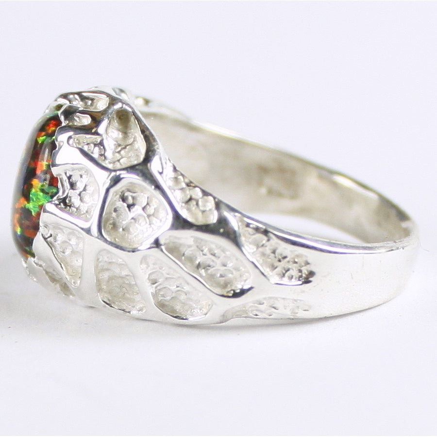 Sterling Silver Mens Ring Created Black Opal SR168 Image 3