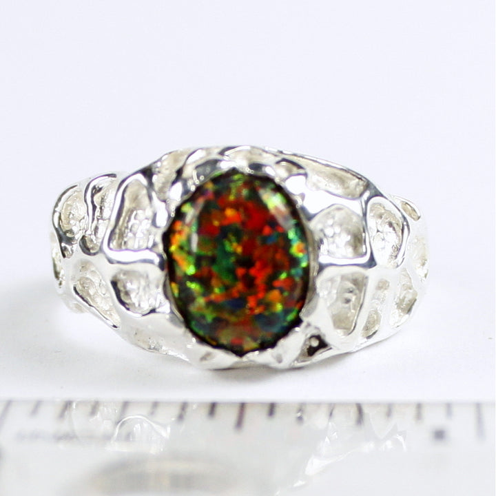 Sterling Silver Mens Ring Created Black Opal SR168 Image 4