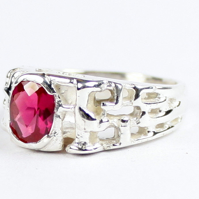Sterling Silver Mens Ring Created Ruby SR197 Image 2