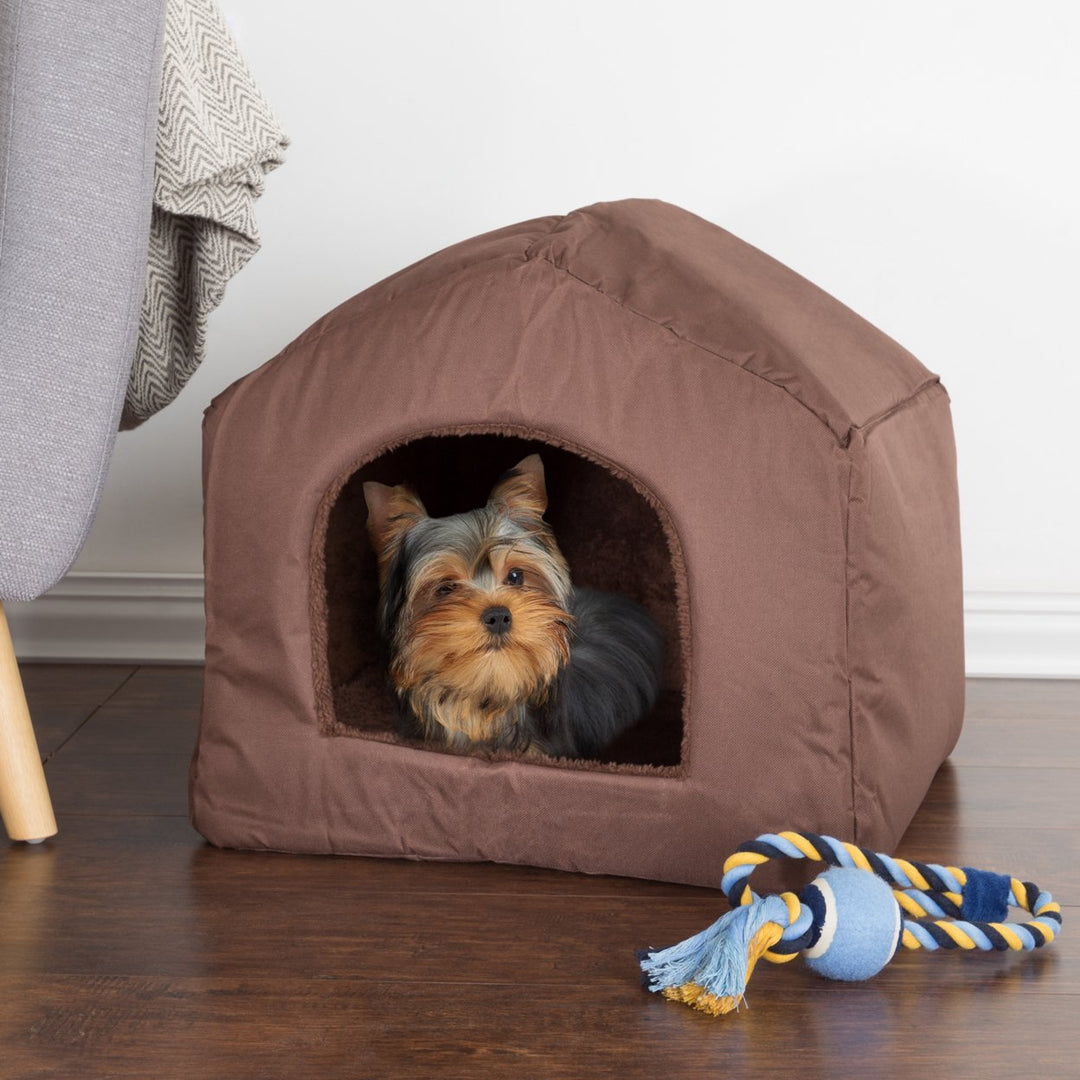 PETMAKER Cozy Cottage House Shaped Pet Bed Brown 19x18.5x17 Image 2