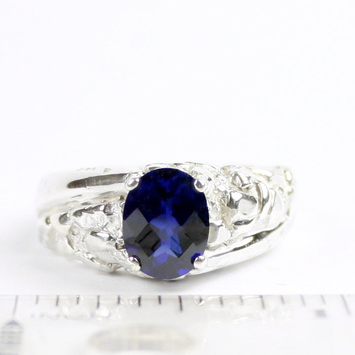 SR368Created Blue Sapphire925 Sterling Silver Mens Ring Image 4