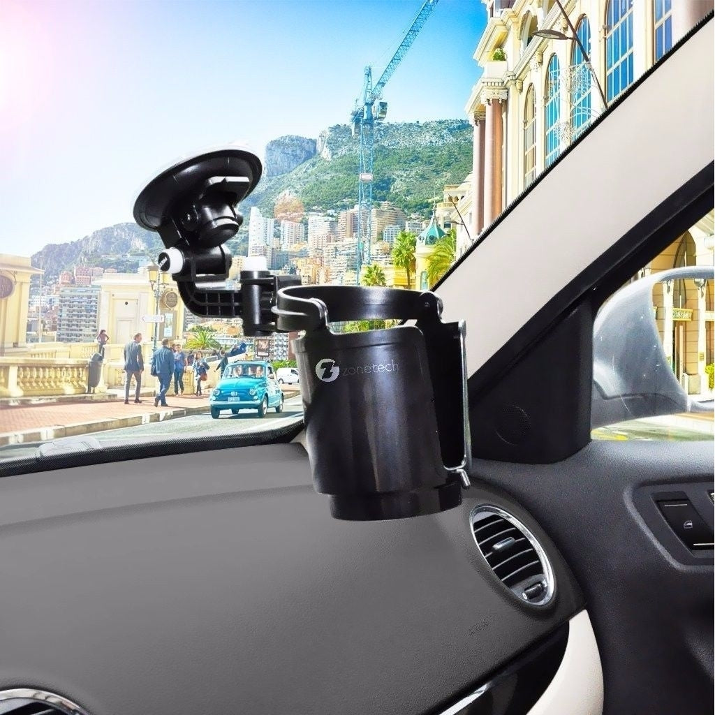 Zone Tech Recessed Sturdy Black Folding Vehicle Adjustable Drink Car Cup Holder Image 3