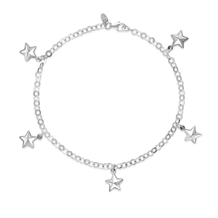 Sterling Silver Puffed Star Charm Anklet Image 1