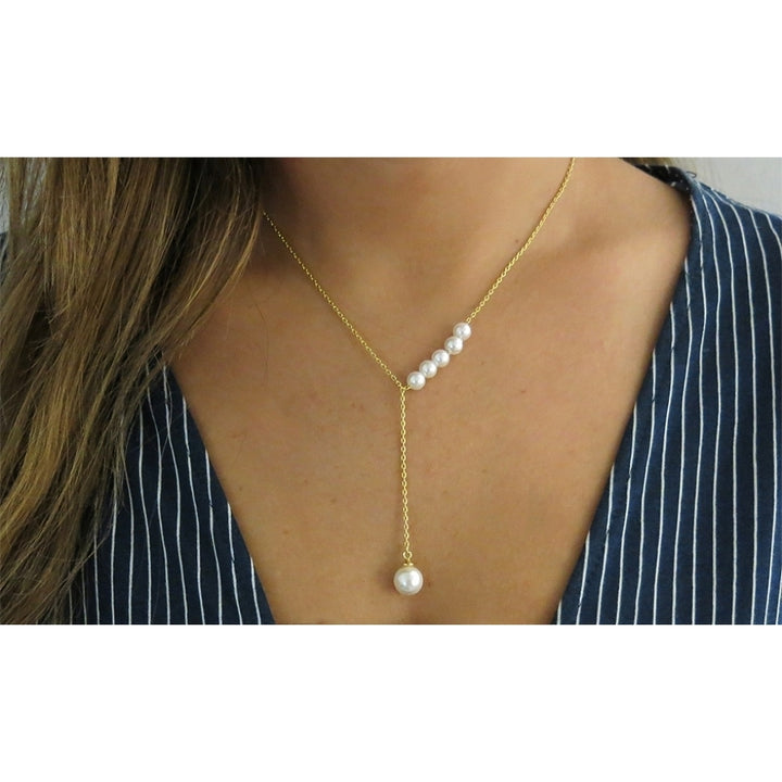 18k Gold Plated Freshwater Pearl Y Necklace Image 3