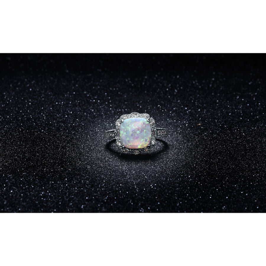Fire Opal Diamond Cut Ring in 18k White Gold Image 1
