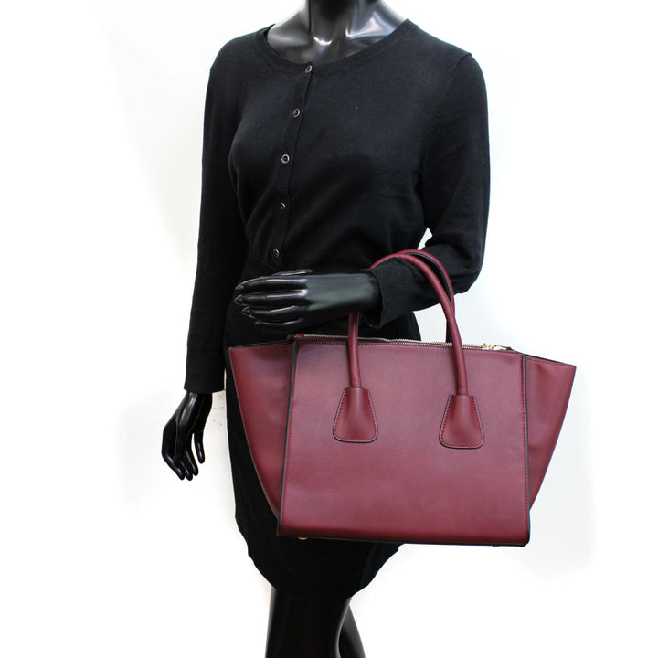Dasein Faux Leather Winged Satchel with Double Zipper Pockets/Handbags/Briefcase/Shoulder bags Image 6