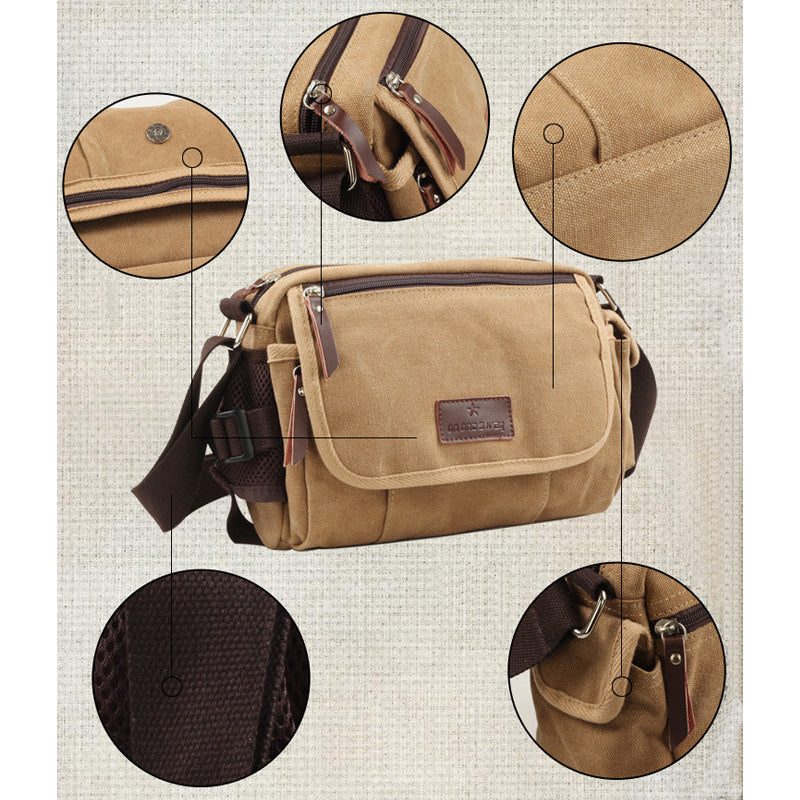 Navor Mens Small Vintage Multipurpose Canvas Shoulder Bag Messenger Bag Purse Image 1