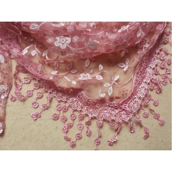 Sheer Lace Crochet Trim Shawl Scarf Image 6
